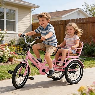 Toddler Tricycle with Bell, Safety Boys Girls Kids Tricycle for Rider, Adjustable Height 3 Wheel Bike with Storage Basket & Accessories(Pink,18in/44cm)