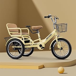 3 Wheel Bike for Kids 2-9, Lightweight Toddler Tricycle Tandem Bikes with Adjustable Height, Comfortable Toddlers Kid Trike Bicycle, Dual-Brake Design(Yellow,16in/38cm)