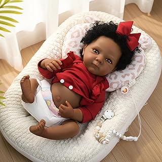 WOOROY Reborn Baby Dolls Girl - 20 Inch Black Realistic Baby Lifelike African American Full Vinyl Real Life Baby Dolls Newborn Gift Set with Accessories for Kids Aged 3+