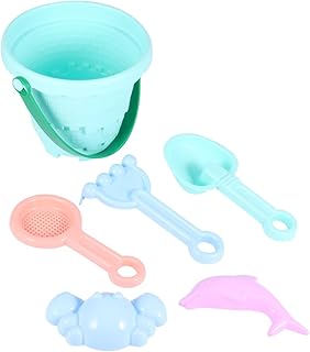 HANABASS Colorful Beach Bucket Set with Castle Molds for Boys, Plastic Sandcastle Tools for Outdoor Beach and Sandbox Play, Random Style Random Color