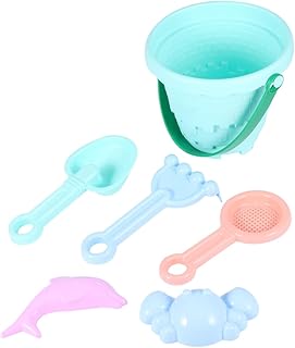 Homoyoyo Colorful Plastic Beach Bucket Set, Sandcastle Molds Shovel and Rake, Outdoor Sandbox for Boys and Beach Play Random Color