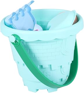 GARVALON Colorful Plastic Beach Bucket Set, 3 Random Castle Style Sand Buckets with Shovels, Boy Girl Beach for Outdoor Sandbox Play and Travel Random Color