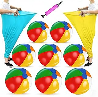 11 PCS Granny Pants Lawn Game Set - Oversized Blue & Yellow Pants, 8 Inflatable Bouncy Balls & Air Pump, Outdoor Tossing Game for Family Backyard Parties, Easter & Carnival Events