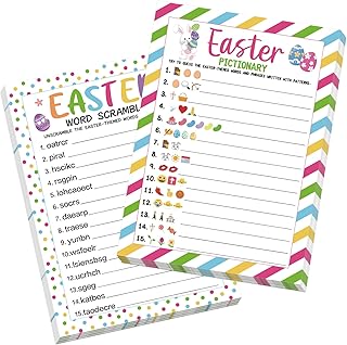 COCHIE Easter Party Games for Adults Family Office Large Groups, Words Pictionary Game, Guesstures Games, Word Scramble Game Spring Classroom Activities with Answer Key (Easter)