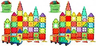 Magnetic Building Tiles for Kids, 100 PCS Magnetic Blocks with Storage Bag, Magnet Tiles STEM Educational Stacking Toys Gift for Toddler Ages 3 4 5 6 7 8 9 (Pack of 2)