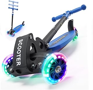 3 Wheel Scooter for Kids Ages 6-12, LED Light-Up Kids Kick Scooter–Portable Foldable, Adjustable Height, Durable Metal Construction, 6" Extra Wide Deck for Outdoor Activities,Child Safety Certified