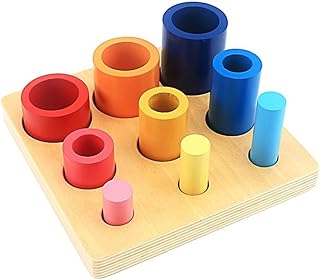 Montessori Cylindrical Insert Plate, Wooden Kids's Fine Motor Training Different Circles and Cylinders Block Toy