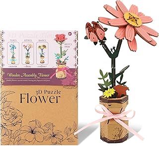 BUSOHA 3D Wooden Flower Puzzle for Adults – DIY Daisy Flowers Crafts for Adults Realistic Wooden Flower Bouquet Building Set, Creative Home Decor & Unique Gift for Women, Mom, Girlfriend,104PCS