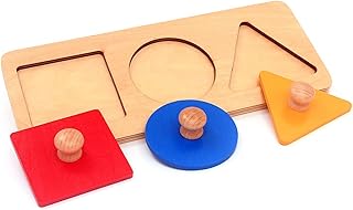 Montessori Wooden Knob Geometric Shape Puzzle Early Education Material Sensorial Toy for Toddler Shape & Color Sorter,B
