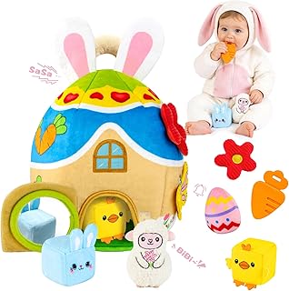 Baby Toys 6-12-18 Months - My First Plush Bunny Burrow with Stuffed Animals, Rattle, Crinkle, Teether, Montessori Sensory Toys for Babies Toddlers 1-3, Baby Easter Basket Stuffers for Boys Girls Gifts