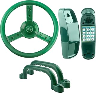 Playground Accessories Swingset Plastic Pirate Ship Steering Wheel Safety Handles Telescope for Kids Outdoor Playground Treehouse Jungle Gym Accessories (4 Pcs- Green Set)