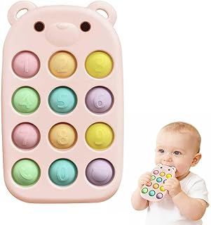 Baby Phone Teething Toys, Food Grade Silicone teether Toy for Baby 3-18 Months, chew Toys with Number pop Bubbles, Baby Teething Relief, BPA-Free, Ideal Gift for Baby Girls and Boys (Pink)