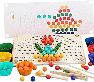Montessori Practical Life Skill Sponging Chopsticks Tonging Wooden Beads Rainbow Color Matching Game Toy