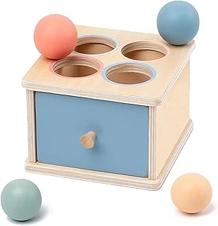 Montessori Toys Wooden Object Permanence Box with Drawer Sensory Toys Shape Sorter Color Sorting Education,Ball