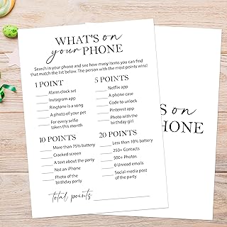 Birthday Party Games Card for Adults, 30 Pcs What's on Your Phone Game Cards for Girl Bday Celebrations Decorations Supplies Favors - B06