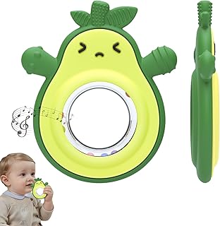 Teething Toy for Babies, Silicone Avocado Shape with Rattle Teether for Infants, Sensory Chew Toys Teething Relief for Boys and Girls, BPA Free