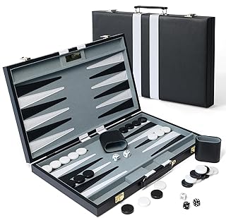 Large Backgammon Sets for Adults, 18 inch Black Travel Backgammon Board Game Sets, Classic Board Game with Premium Leather Case, Portable Travels Strategy Backgammon Game Set for Adults