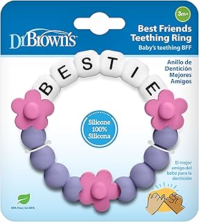 Dr. Brown's Best Friends Teething Ring, 100% Silicone Massaging Teether Toy, Pink and Purple, BPA-Free, 3m+