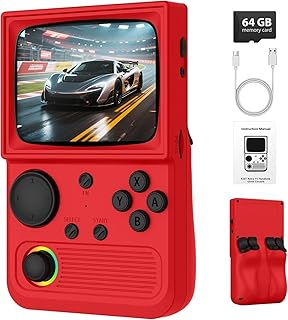 R36T Retro Handheld Game Console, Portable Retro Gaming Console with 3.5” CRT-Inspired Screen, 3500mAh Arcade Classics, Supports Multiple Mainstream Emulators, WiFi Network Battling, 64GB (Red)