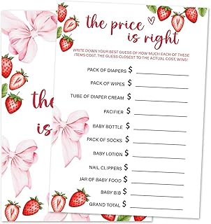 Strawberry Bow Baby Shower Game Cards, The Price is Right Berry Sweet Baby Shower Games Ideas for Girl, Gender Neutral Party Supplies /30 Cards-baby01