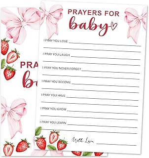 Strawberry Bow Pray for Baby Shower Game Cards, Berry Sweet Baby Shower Games Ideas for Girl, Gender Neutral Party Supplies /30 Cards-baby08