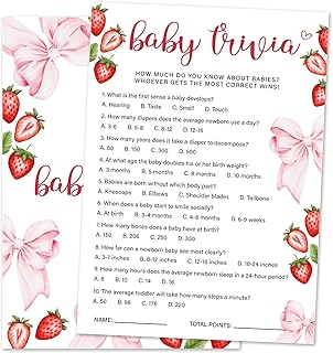 Strawberry Bow Baby Shower Game Cards, Berry Sweet Baby Shower Games Ideas for Girl, Gender Neutral Party Supplies /30 Cards & 1 Answer Cards-baby11