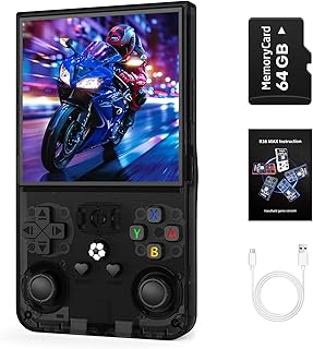 R36MAX Retro Handheld Game Console, 4.0 inch Retro Gaming Console with 64GB Memory, Portable Retro Video Games Console, 4000mAh Battery, Support 30+ Emulators, Transparent Black