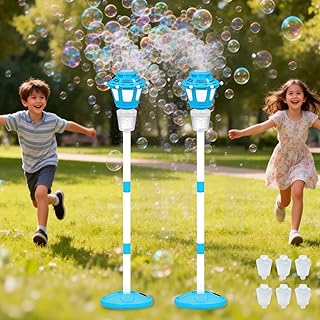 2 Pack Bubble Machine for Kids, Automatic Bubble Blower with Light & Rechargeable Battery, 40 Inch Adjustable Height Outdoor Toys for Party, Toddlers, Sibling Gifts (Includes 6 Solution), Blue