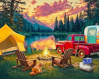 Springbok Camping at The Lake 1000 Piece Jigsaw Puzzle for Adults – Poster Now Included - Outdoor Cabin – Unique Cut Pieces – Made in USA
