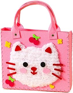 DIY Felt Animal Bag Craft Set Beginners Handmade Craft Art Toys For Kids Girl Sewing Craft Kit Making Supplies Learn To Sew Children Kindergarten Handmade Knitting Wool Embroidery Painting (Cat)
