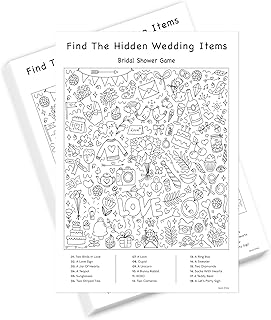 HerZii Prints Bridal Shower Games – Hidden Object Search Game – 30 Pack Printed Party Activity – Find The Wedding Items Fast – Answer Key Included – 6.9 x 9.8 Inch Cards
