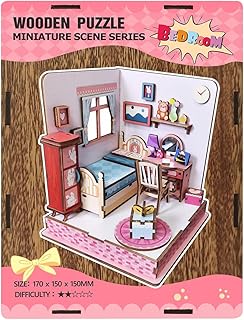 DIY Miniature House Kit - 3D Bedroom Scene Wooden Puzzle for Creativity | Model Building Set with Artistic Craftsmanship & Fun Decorative Features for Kids Adults Desk Bedside Table Birthday Home