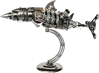 DIY 3D Metal Mechanical Shark Assembly Model Kit, 209PCS Steampunk Great White Shark Puzzle with Display Stand, Collectible Desk Decor Gift for Adults