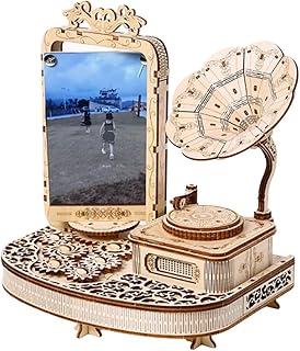 3D Wooden Puzzle Kit, DIY Gramophone Model with Photo Frame & LED Light, Creative Assembly Set for Office Desk Decor & Collector (169PCS)