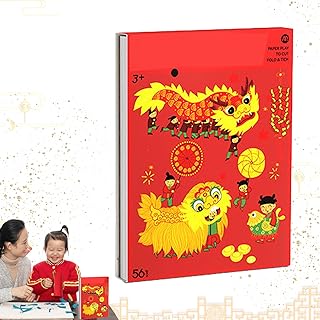 Festive Paper Kit, Chinese New Year Craft, 10x8 Inches Shet Cutting Supplies with Colorful Build, Creative Arts Paper, Craft Kit with Decorative Design for Kids and Holiday Projects