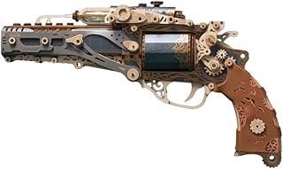 3D Wood Puzzle Revolver, Handcrafted DIY Assembly Model Kit Compatible with Wooden Bullets, Ideal Decor & Collector Display Gift for Youth Adults (Kit Version/318PCS/Black)