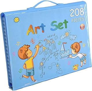 Portable Crayon Set, 208 Pieces Coloring Supplies for Adults, Kids Art Case Travel Kit, Smooth Blend Bright Colors Value, Lightweight Carry Function, Performance Creative Tool, Desktop Travel Party