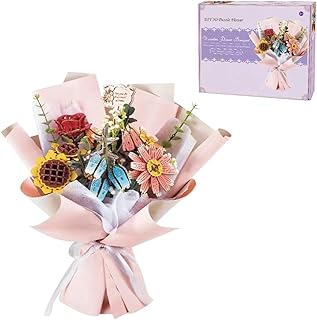 3D Wooden Flower Bouquet Model Kit, DIY Assembly 3D Puzzle for Adults, Adjustable Height Floral Building Set for Home Office Desk Decor (384+PCS)