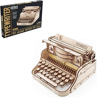 3D Wooden Retro Typewriter Model Kit - 3D Wooden Puzzles for Adults to Build, Mechanical Typewriter DIY Assembly Model, Display Collection Creative & Trendy Gift (453PCS)